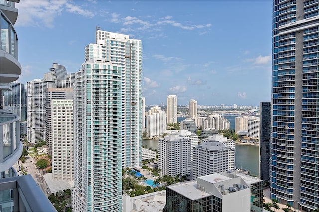 property's view of city featuring a water view