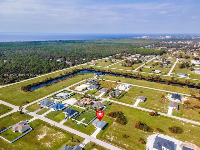 bird's eye view featuring a water view