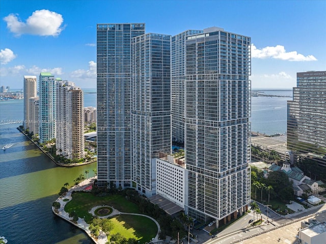 aerial view with a water view