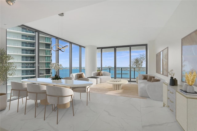 sunroom with a water view