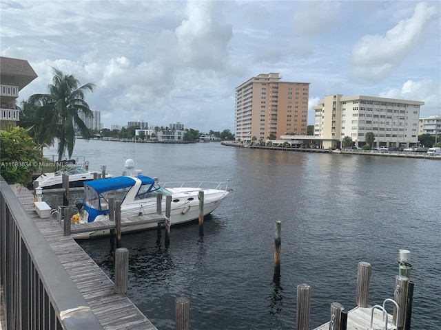 view of dock with a water view