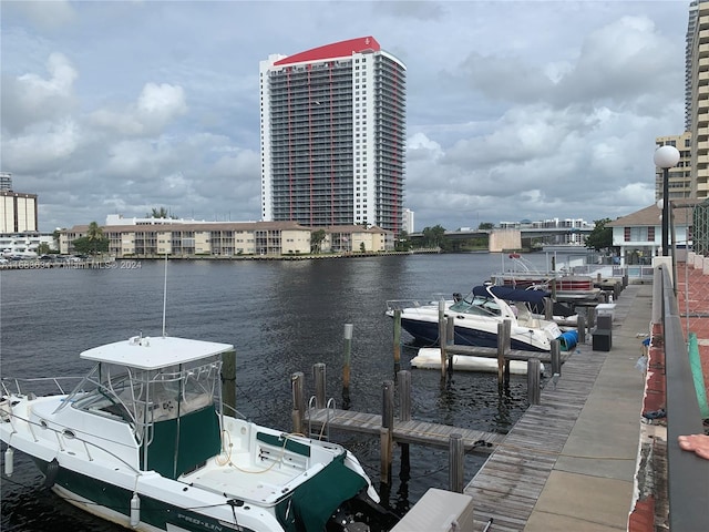 dock area with a water view