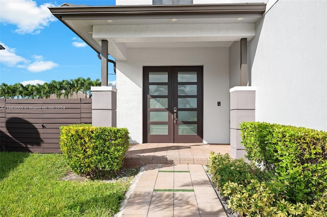 doorway to property featuring french doors