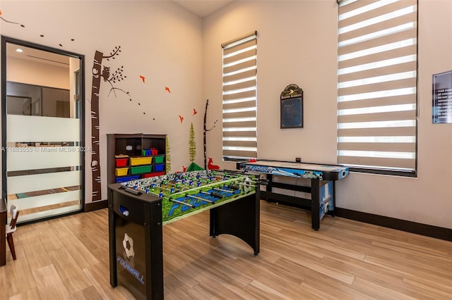 recreation room featuring wood-type flooring