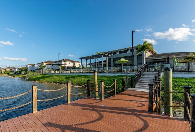 dock area with a water view