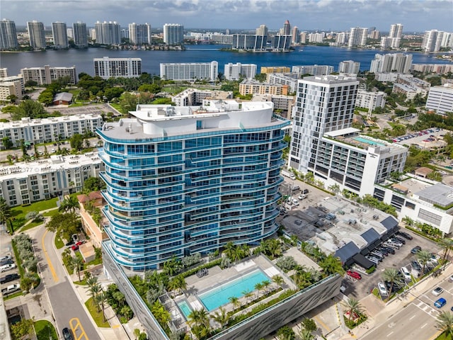 aerial view with a water view