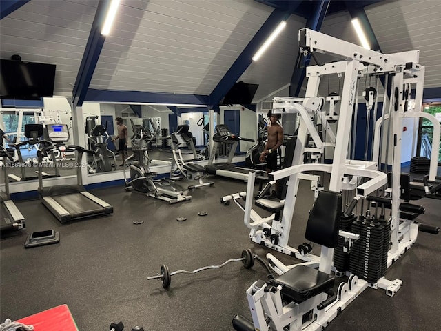 gym with a healthy amount of sunlight and high vaulted ceiling