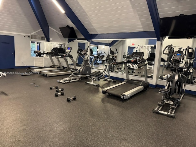 gym with lofted ceiling