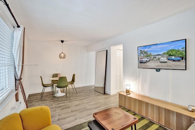 living room with light hardwood / wood-style flooring