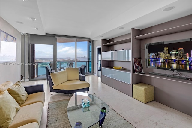 living room with expansive windows