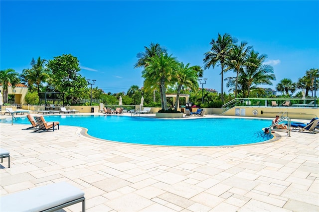 view of swimming pool featuring a patio area