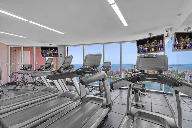 gym featuring a wall of windows