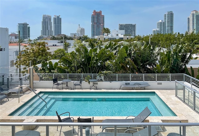 view of swimming pool featuring a patio