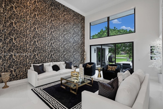 living room featuring ornamental molding