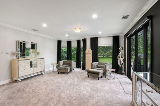 2440 SW 105th Ter, Davie, FL 33324 - living area with ornamental molding, carpet flooring, recessed lighting, and healthy amount of natural light