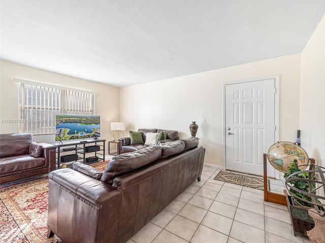 living room featuring light tile patterned flooring