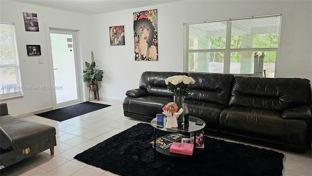 living room with light tile patterned floors