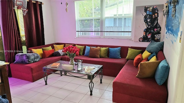 living room featuring tile patterned floors