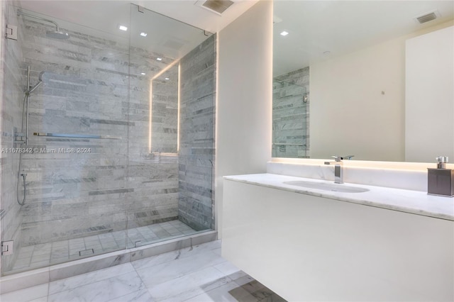 bathroom featuring vanity and walk in shower