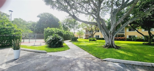 view of property's community with a lawn