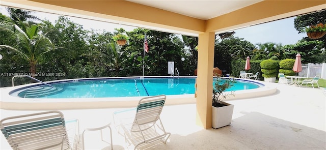 view of swimming pool with a patio