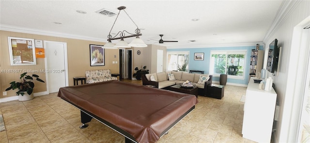 recreation room featuring crown molding and billiards