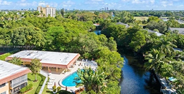 bird's eye view featuring a water view