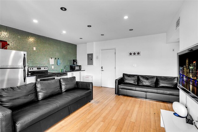 1512 Washington Ave Unit 106, Miami Beach, FL 33139 - living area featuring electric panel, recessed lighting, and light wood-type flooring