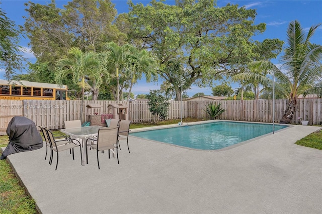 view of swimming pool featuring a patio area