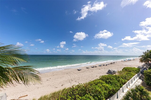 view of water feature featuring a beach view