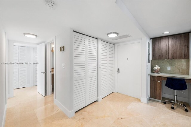 tiled office with built in desk