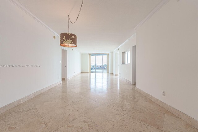 unfurnished room with ornamental molding and floor to ceiling windows