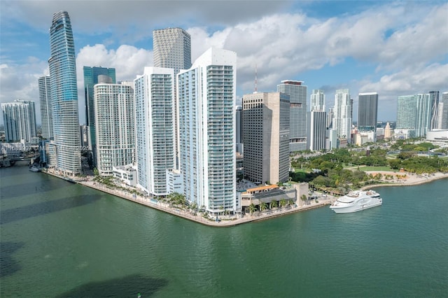 property's view of city featuring a water view