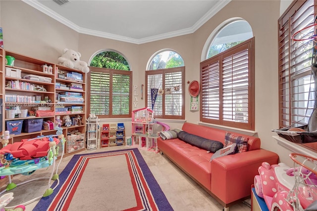 sitting room with ornamental molding