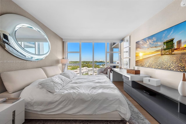 bedroom with dark hardwood / wood-style flooring