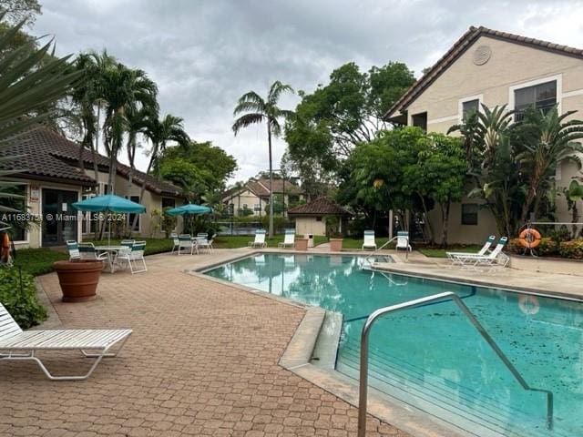 view of swimming pool with a patio area