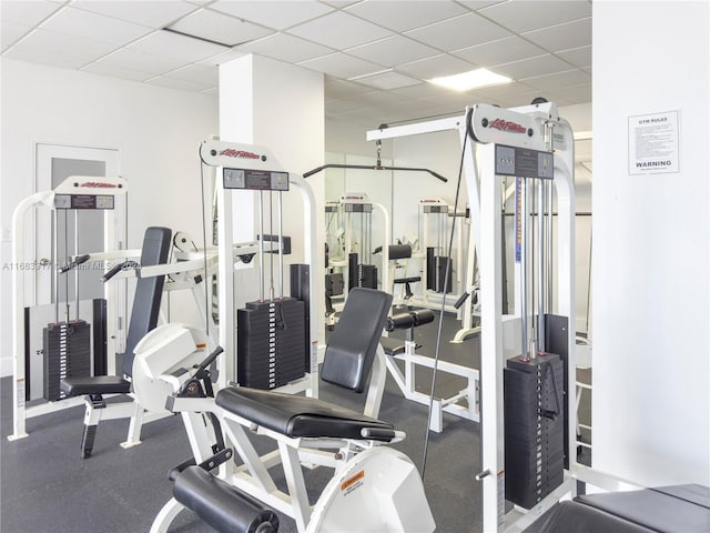 gym with a drop ceiling