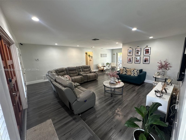 living room featuring dark hardwood / wood-style flooring