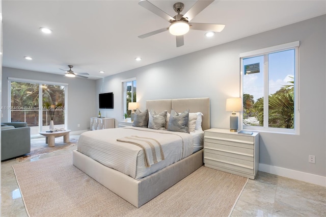 bedroom featuring ceiling fan