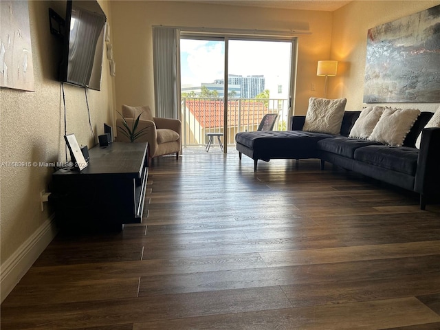 living room featuring dark hardwood / wood-style floors