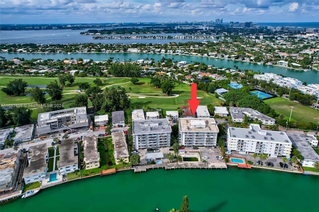 bird's eye view featuring a water view