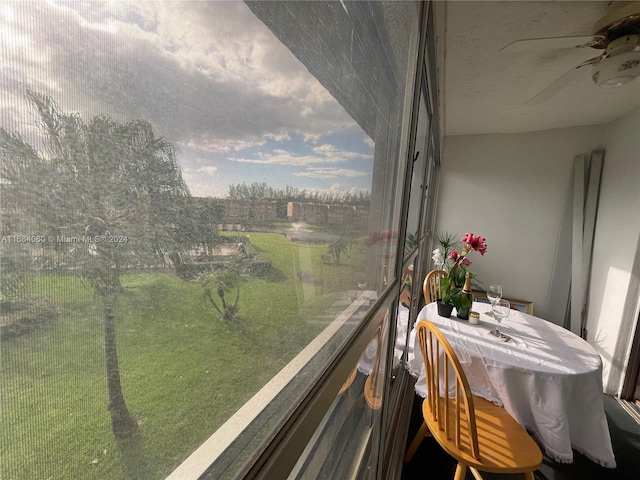 balcony with ceiling fan