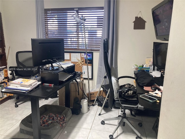 home office with light tile patterned floors