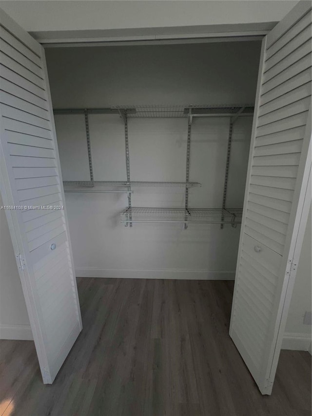 spacious closet featuring dark hardwood / wood-style flooring