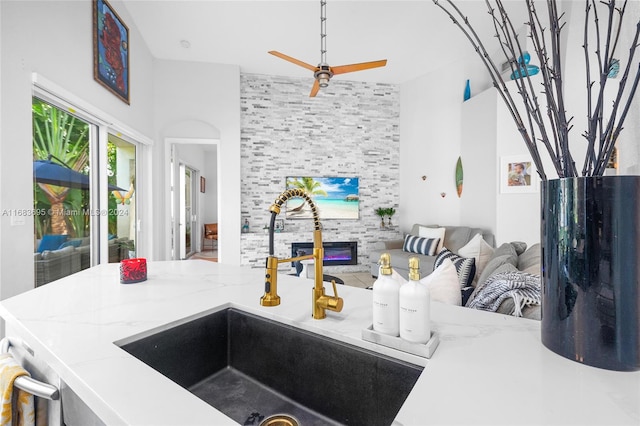 kitchen with sink and ceiling fan