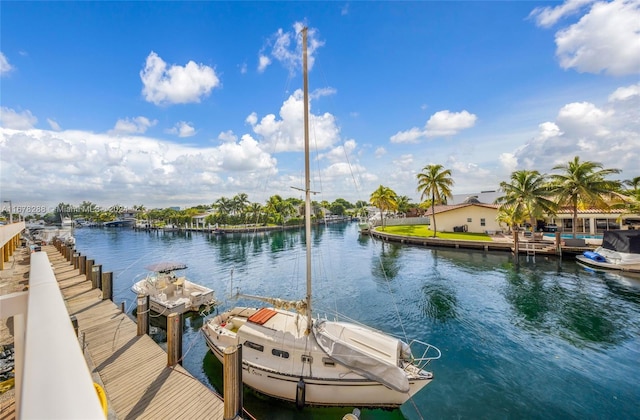 dock area with a water view