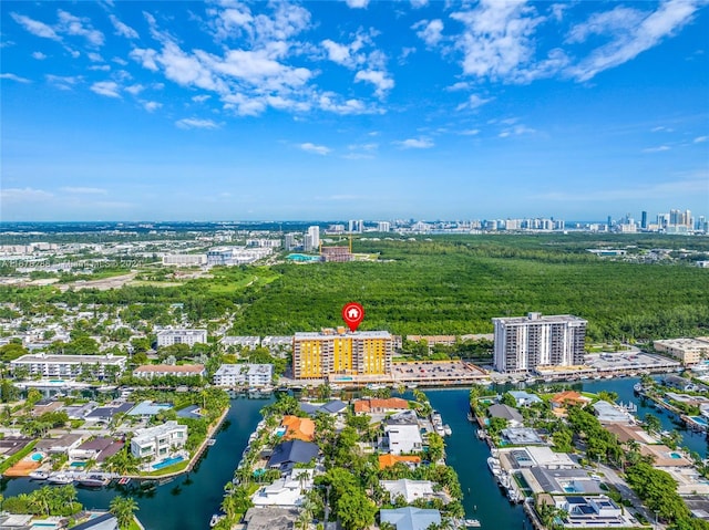 aerial view featuring a water view