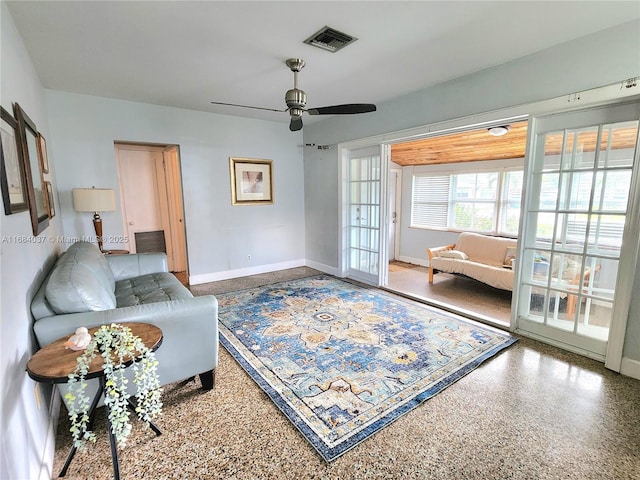 living room with ceiling fan