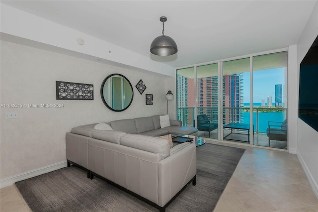 living room featuring expansive windows