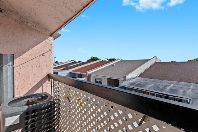 balcony featuring central air condition unit